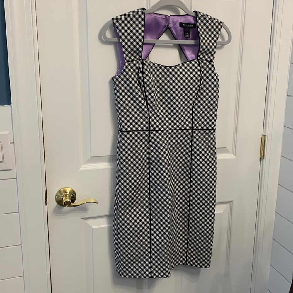 WhiteHouseBlackMarket b/w gingham print mini dress with purple satin lining sz 2